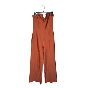 Fashion Nova Rust Orange Bandage Jumpsuit Strapless Deep V‎ Neck Wide Leg Large